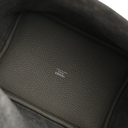 Leather bucket bag interior stamp label, dark green textured finish
