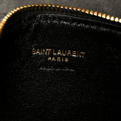 Saint Laurent Paris embossing on black leather with gold zipper edge