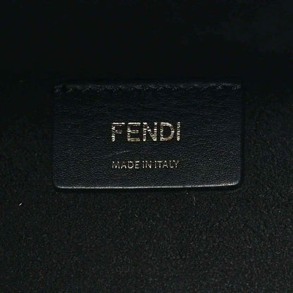 Black leather tote bag brand patch with FENDI and Made in Italy text