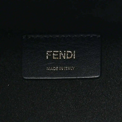 Black leather tote bag brand patch with FENDI and Made in Italy text