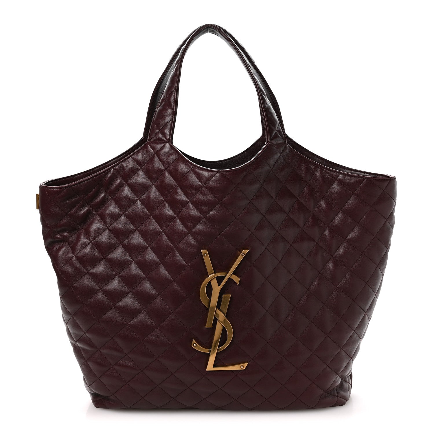 Quilted lambskin shopping tote with two top handles and gold-tone YSL emblem