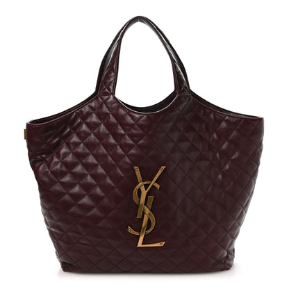 Quilted lambskin shopping tote with two top handles and gold-tone YSL emblem