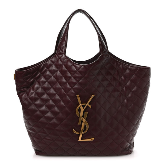 Quilted lambskin shopping tote with two top handles and gold-tone YSL emblem