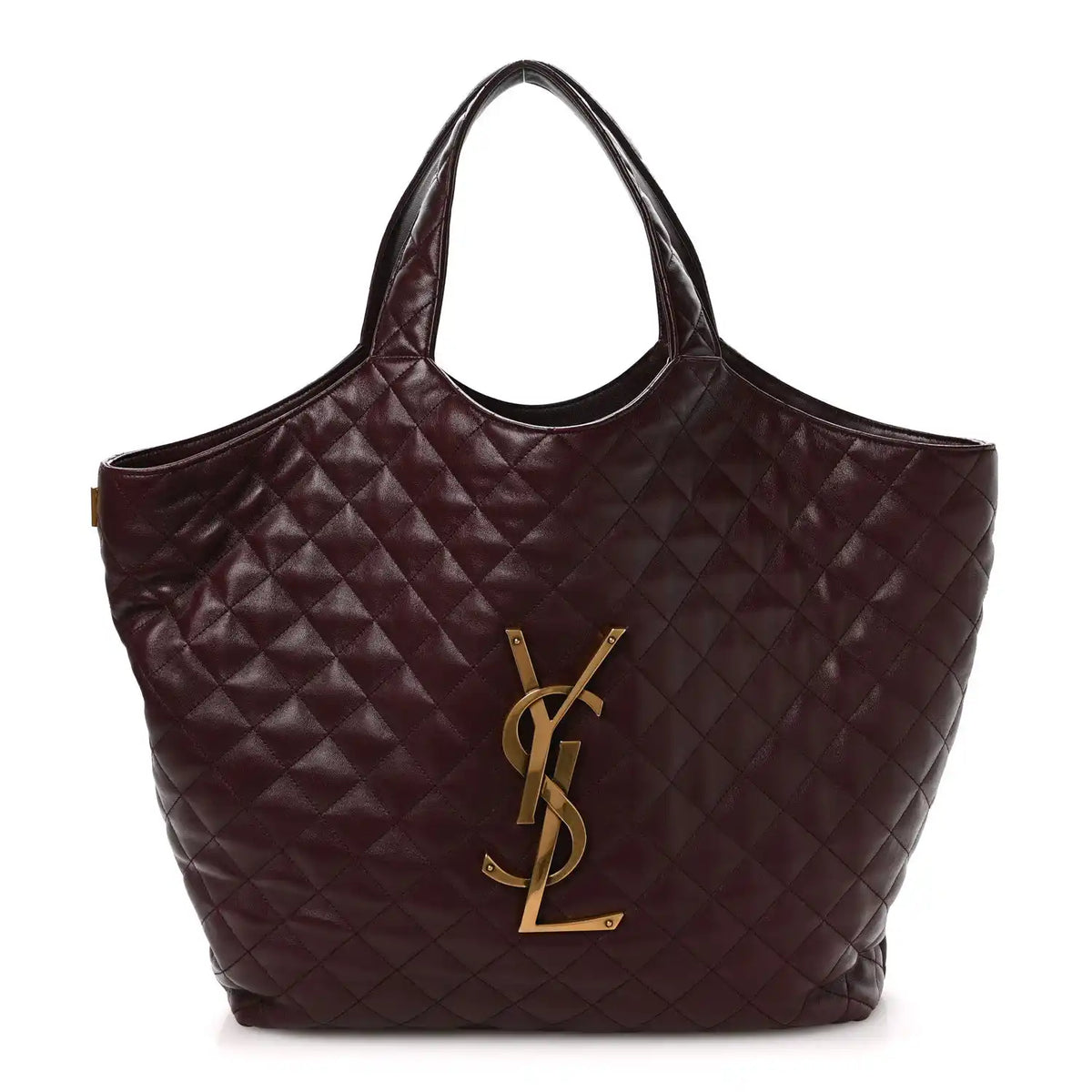 Quilted lambskin shopping tote with two top handles and gold-tone YSL emblem
