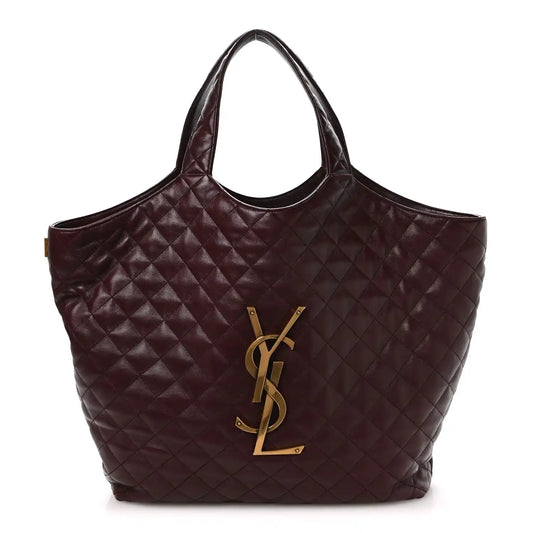 Quilted lambskin shopping tote with two top handles and gold-tone YSL emblem