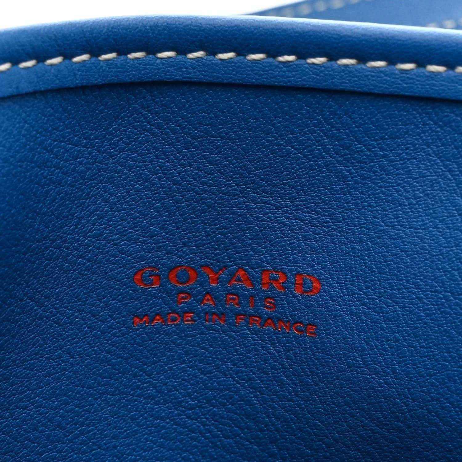 Mini reversible tote bag, blue leather exterior with Goyard logo stamp