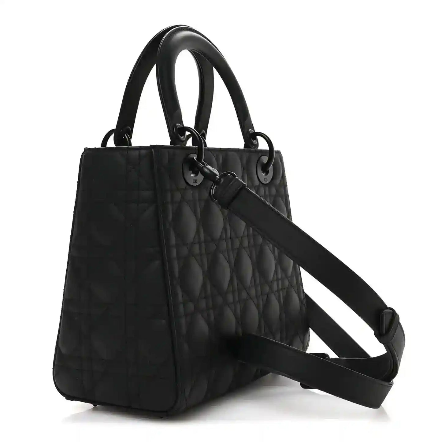 Black Lady Dior handbag with cannage quilting and long crossbody strap