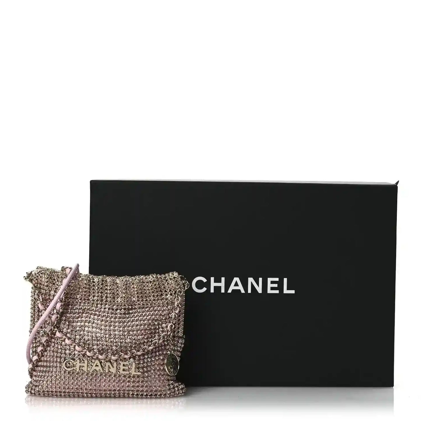 Mini handbag in pink metallic lambskin with crystal accents and chain strap
