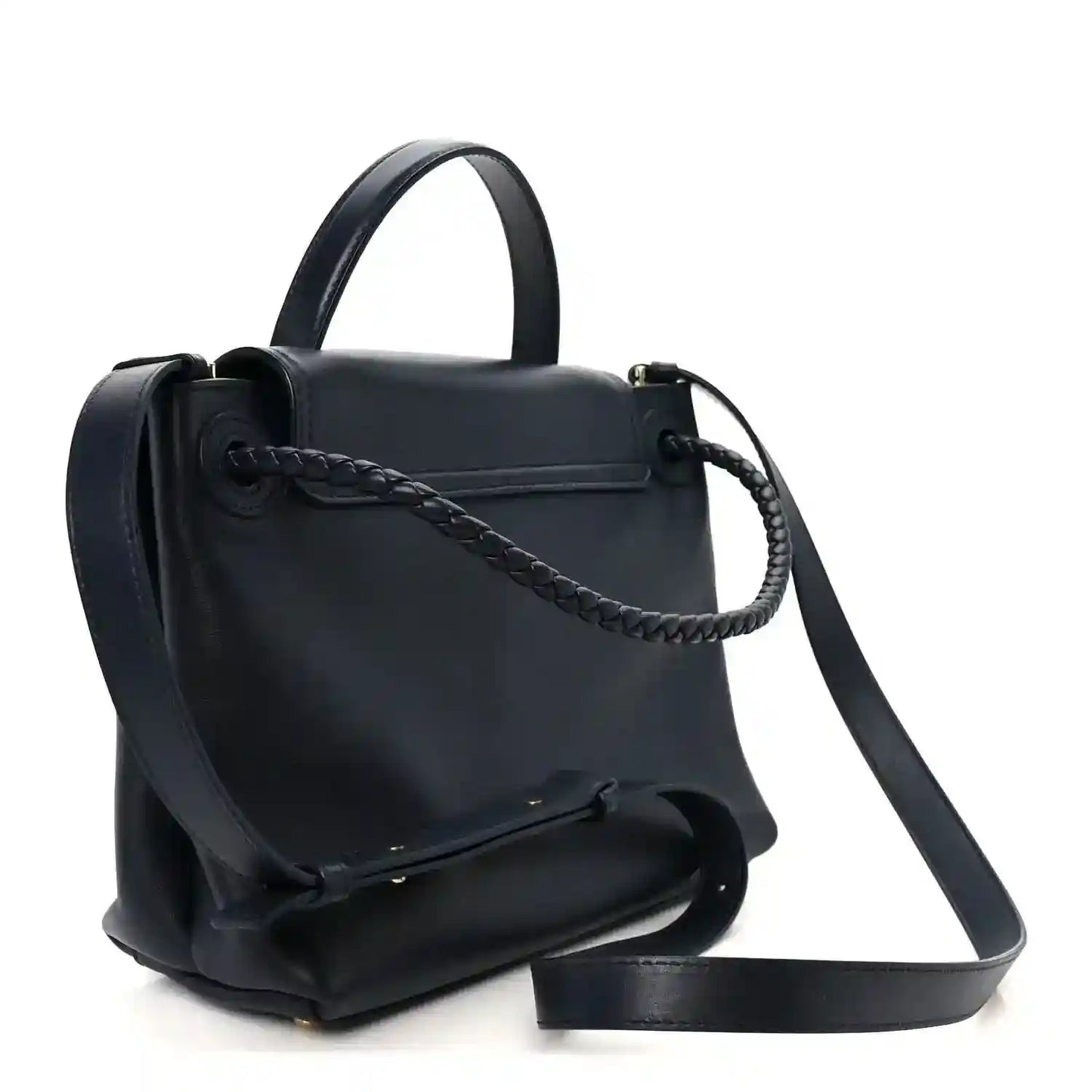 Black small handbag with braided strap detail and top handle