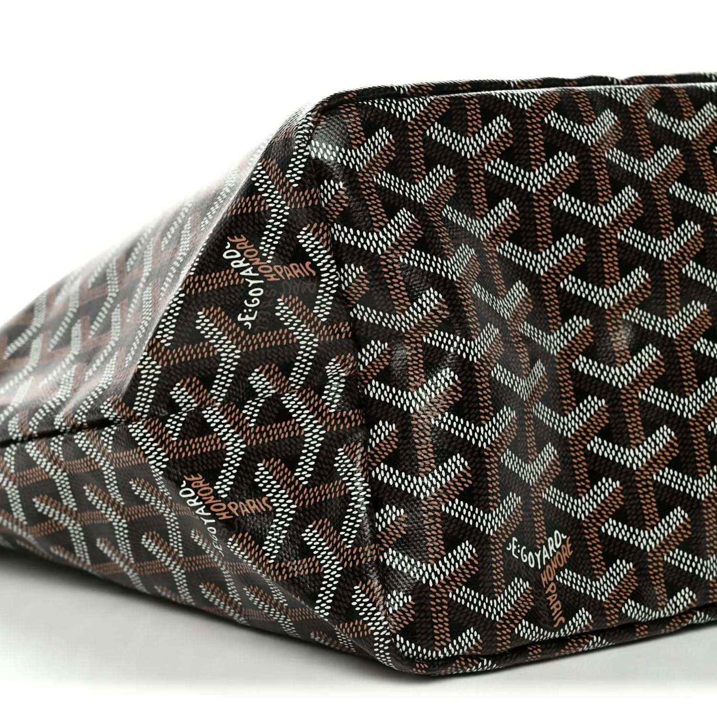 Goyard Saint Louis PM tote bag corner close-up, black coated canvas pattern