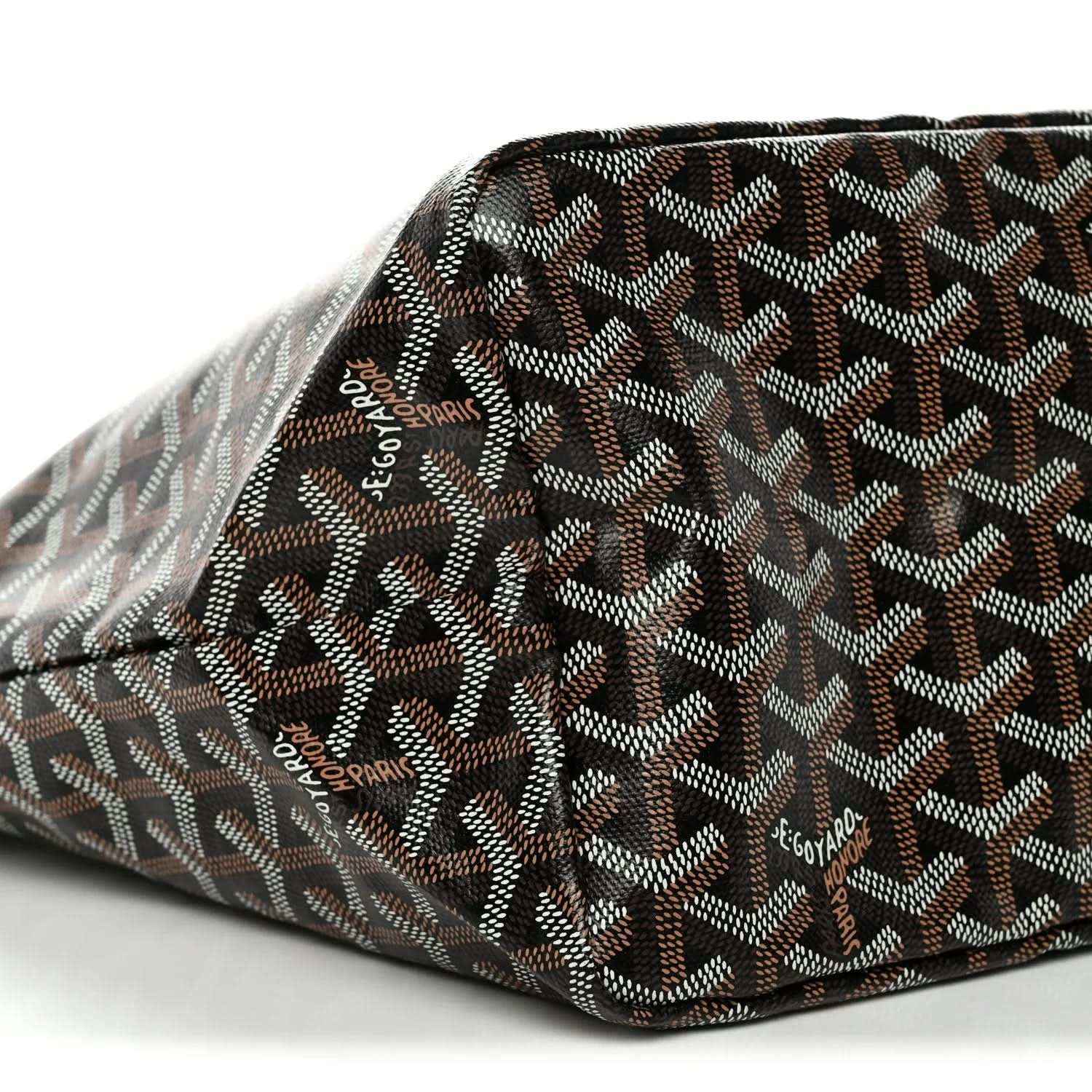 Goyard Saint Louis PM tote bag corner close-up, black coated canvas pattern