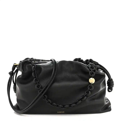 Black nappa leather large flamenco bag with gold-tone chain and padlock charm