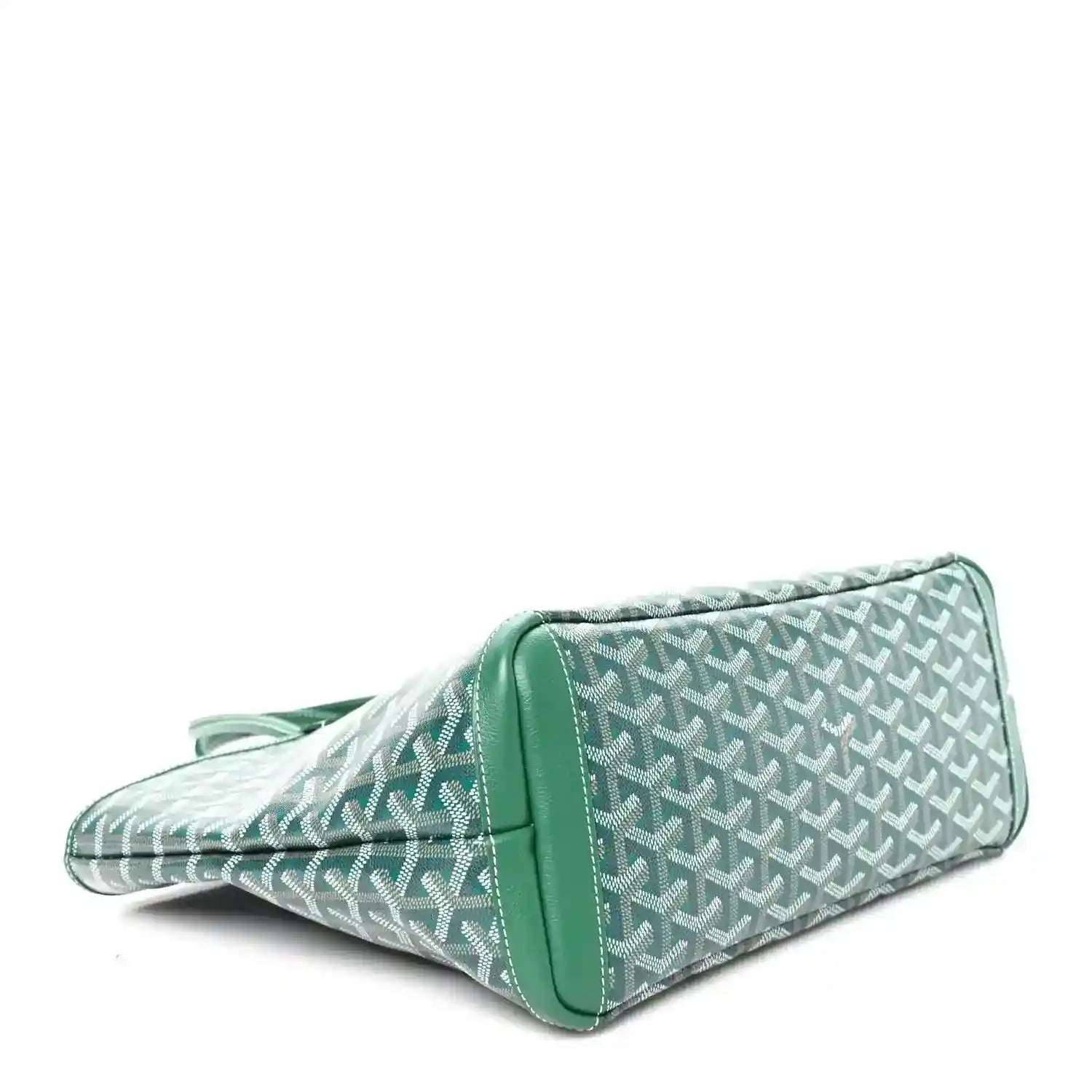 Green Goyardine Artois PM tote bag, bottom corner with green edging and patterned sides