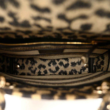Christian Dior leopard canvas bag interior edge with zipper and gold trim