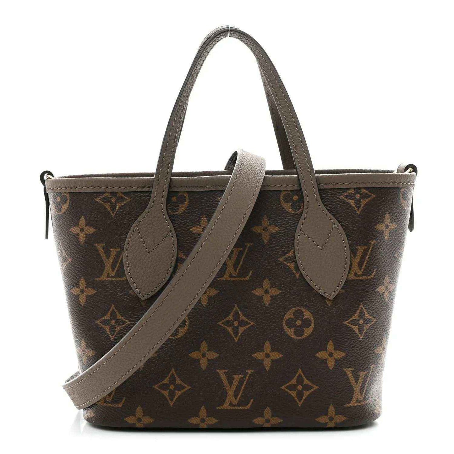 Louis Vuitton monogram Neverfull BB tote bag with dark fango leather trim