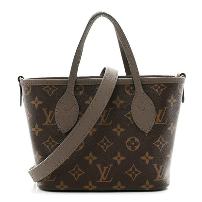 Louis Vuitton monogram Neverfull BB tote bag with dark fango leather trim