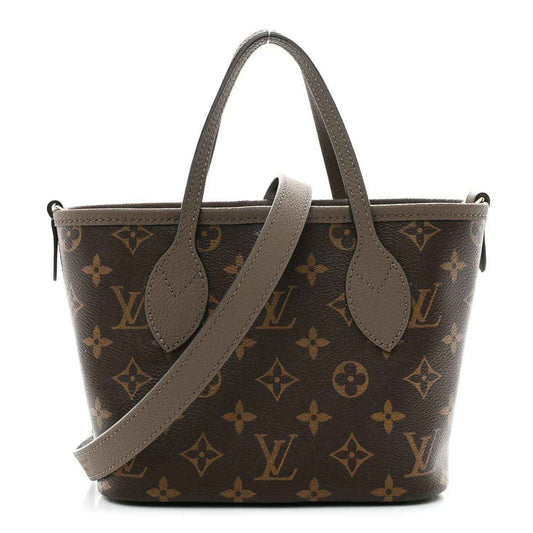 Louis Vuitton monogram Neverfull BB tote bag with dark fango leather trim