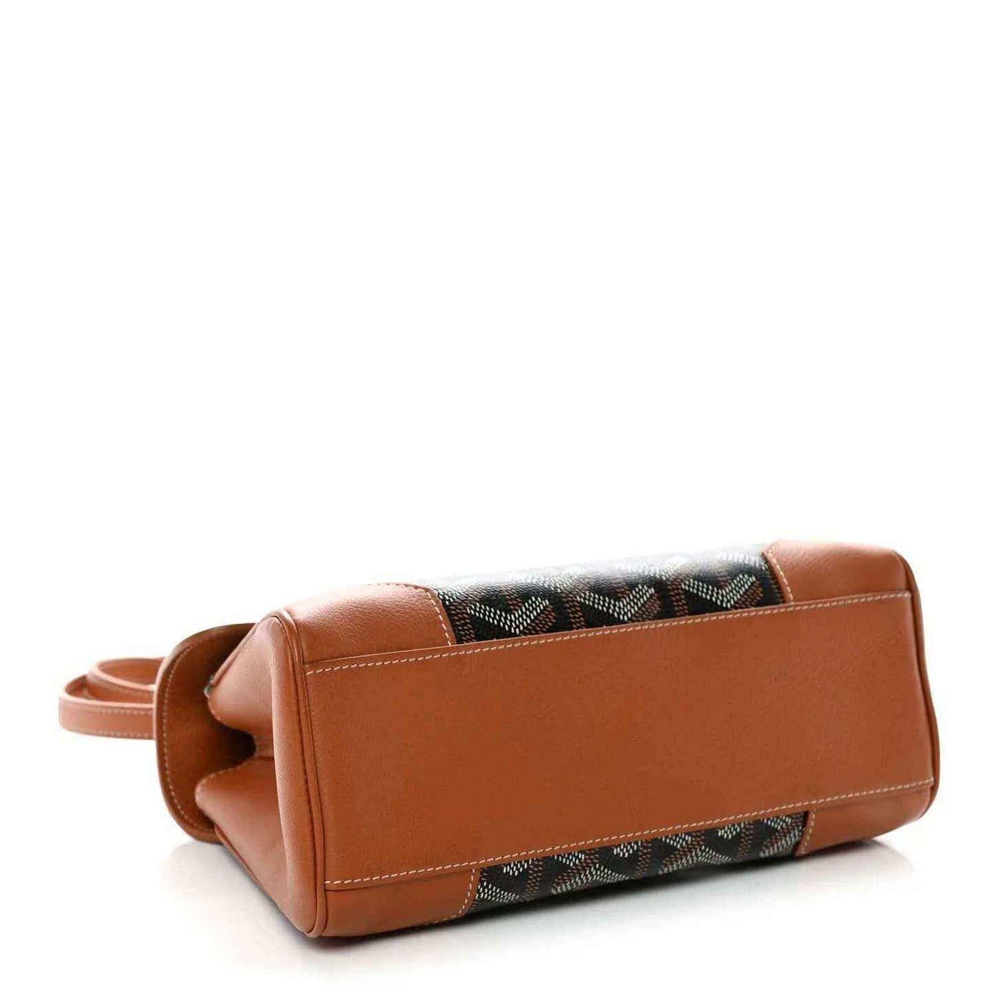 Mini shoulder bag base with tan leather sides and dark patterned canvas panel
