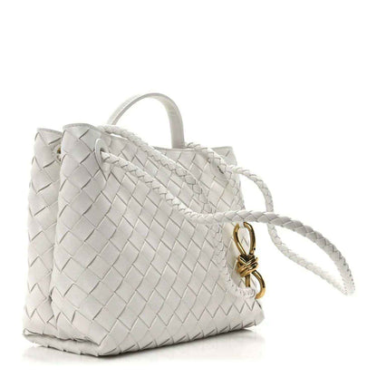 Bottega Veneta Small Andiamo woven nappa leather shoulder bag, white with braided strap