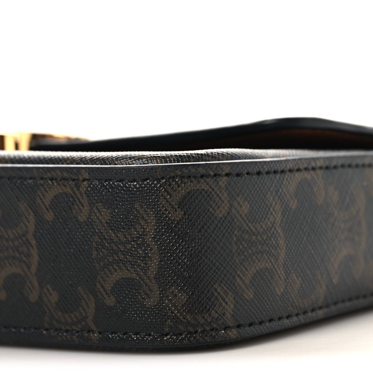 Celine Triomphe canvas bag edge with dark monogram texture and stitched seam