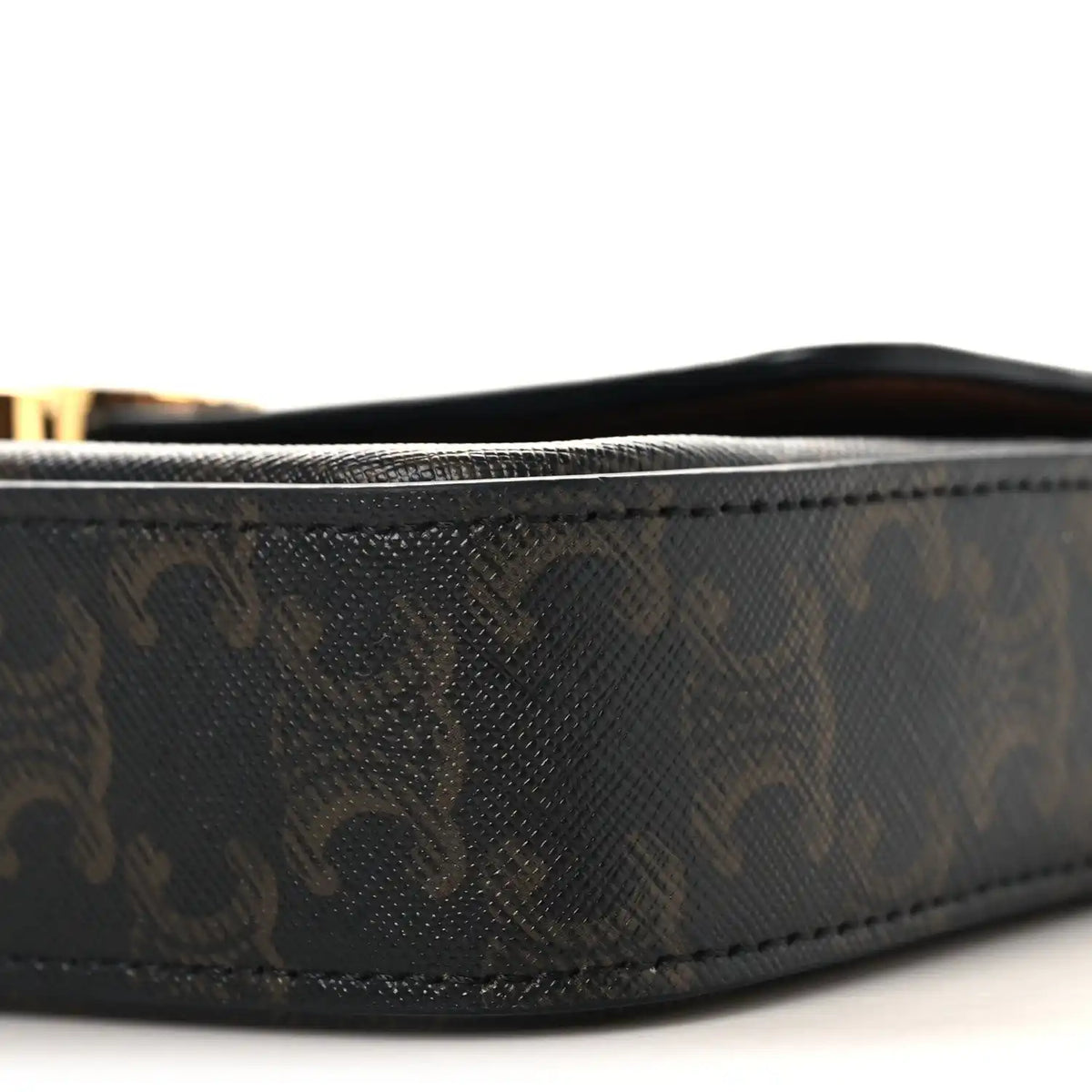 Celine Triomphe canvas bag edge with dark monogram texture and stitched seam