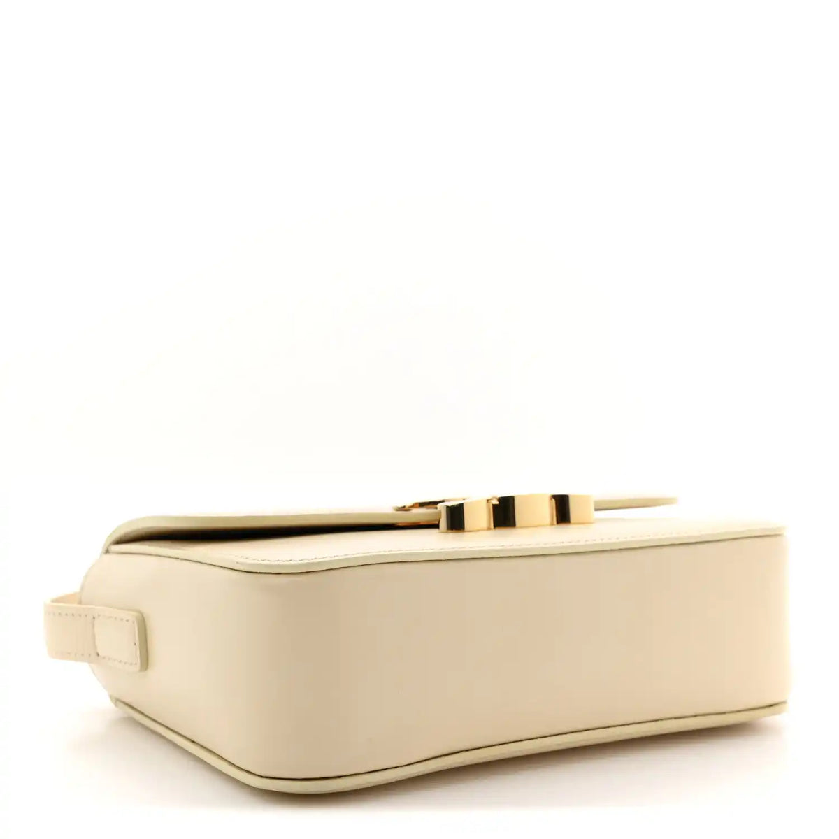 Nude calfskin mini shoulder bag with gold top clasp and structured base