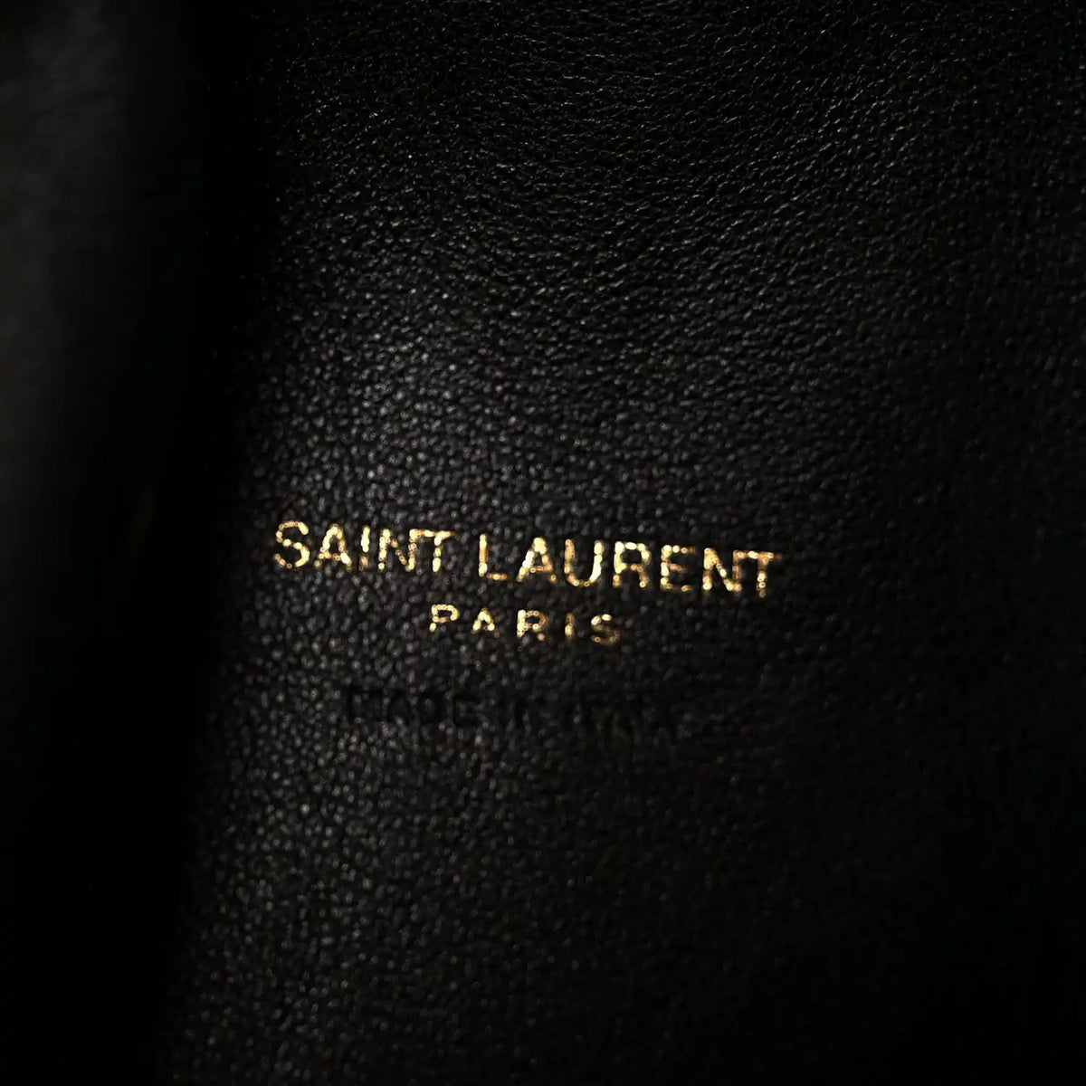 Suede tote bag lining with Saint Laurent Paris logo text