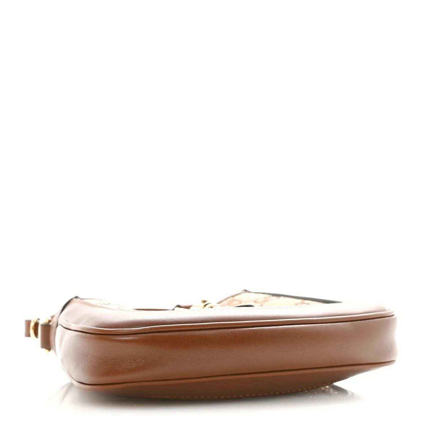 Mini hobo bag bottom and side in tan leather, stitched trim and gold-tone hardware detail
