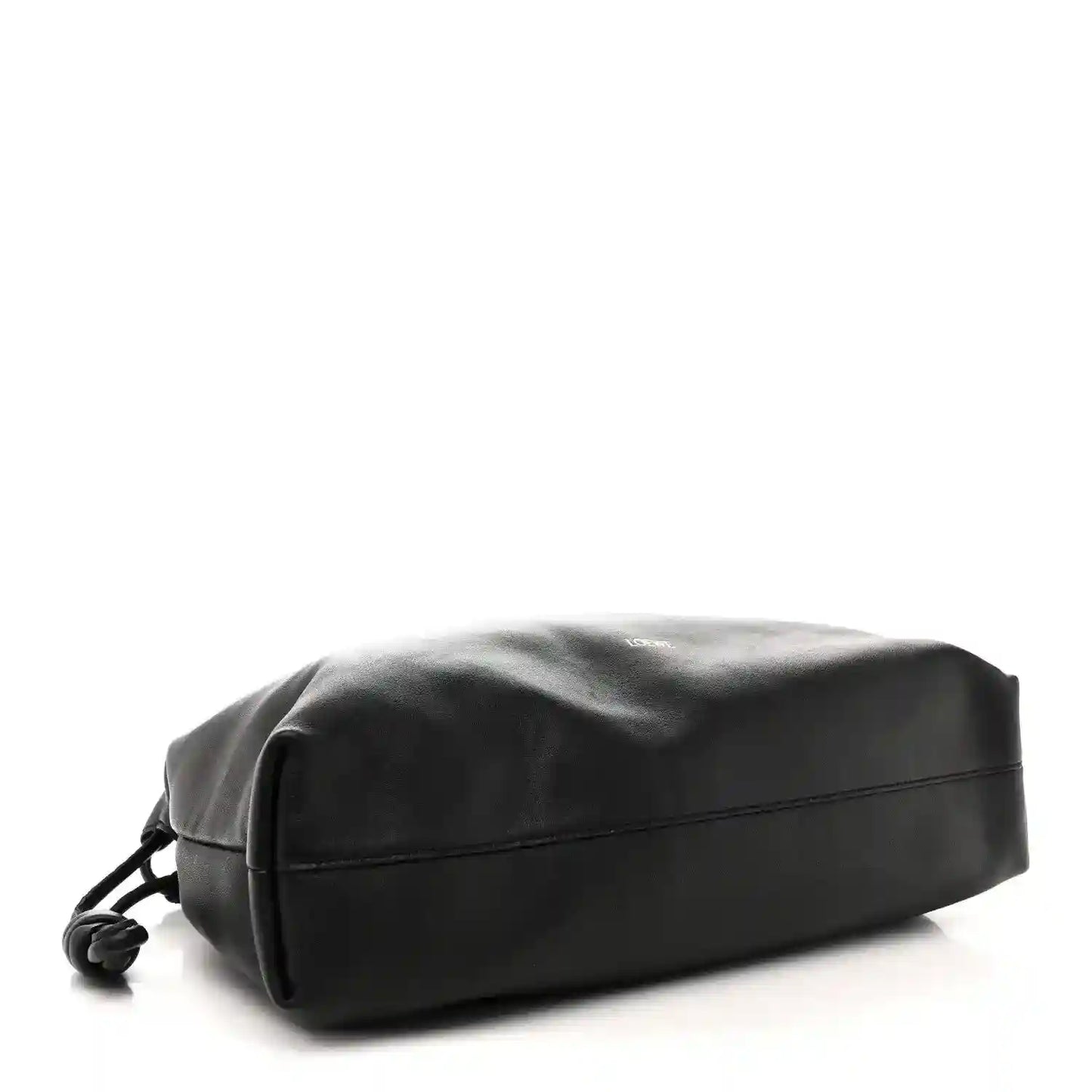 Black leather flamenco bag back panel with curved seam and strap loops