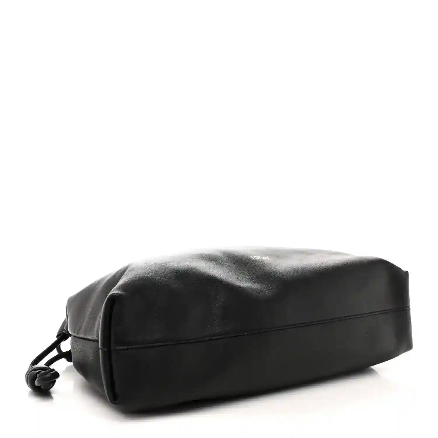 Black leather flamenco bag back panel with curved seam and strap loops