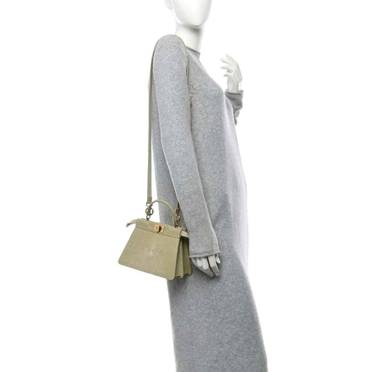 Fendi light green satchel with detachable mini charm pouch on side
