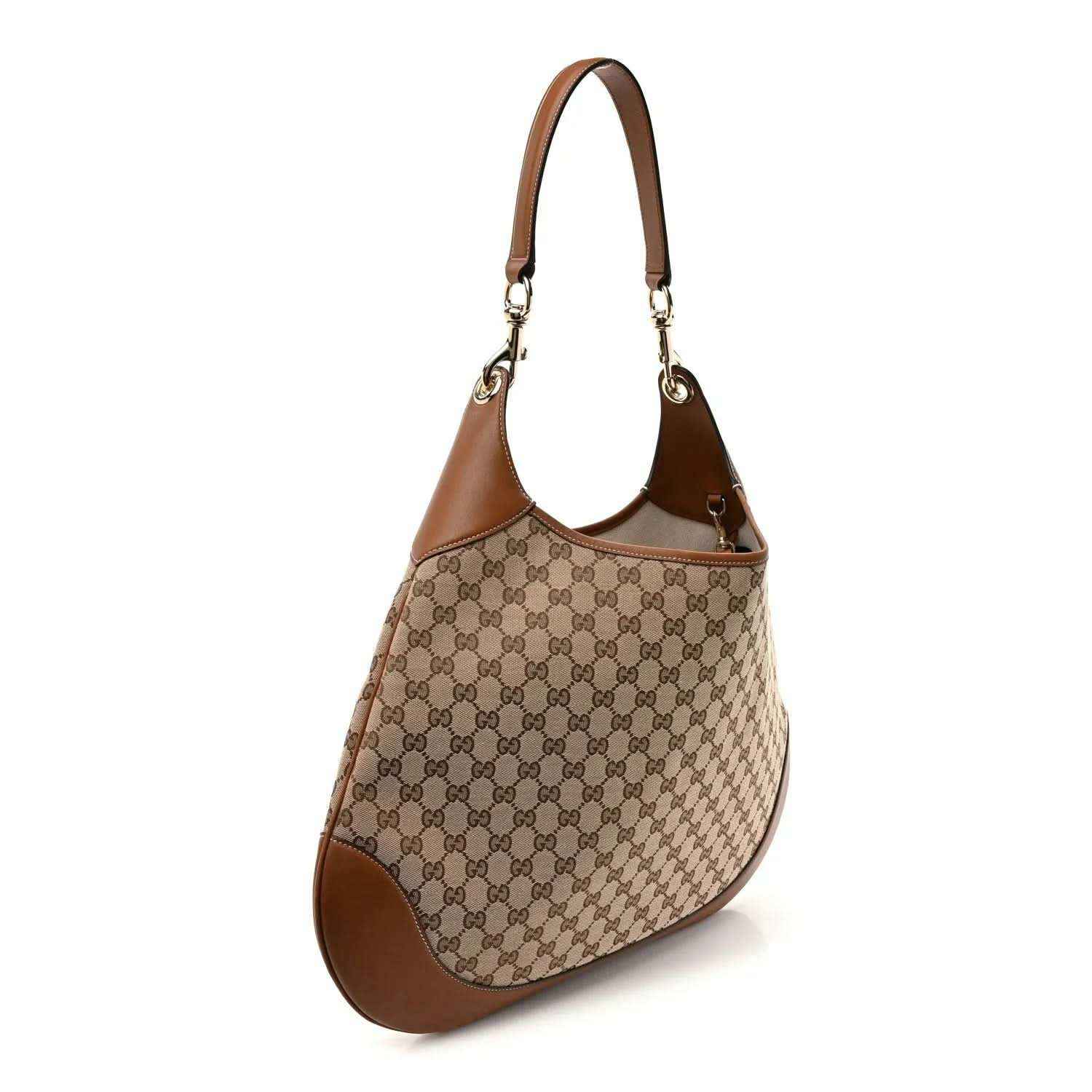 GG monogram canvas hobo shoulder bag with brown leather trim and gold-tone hardware