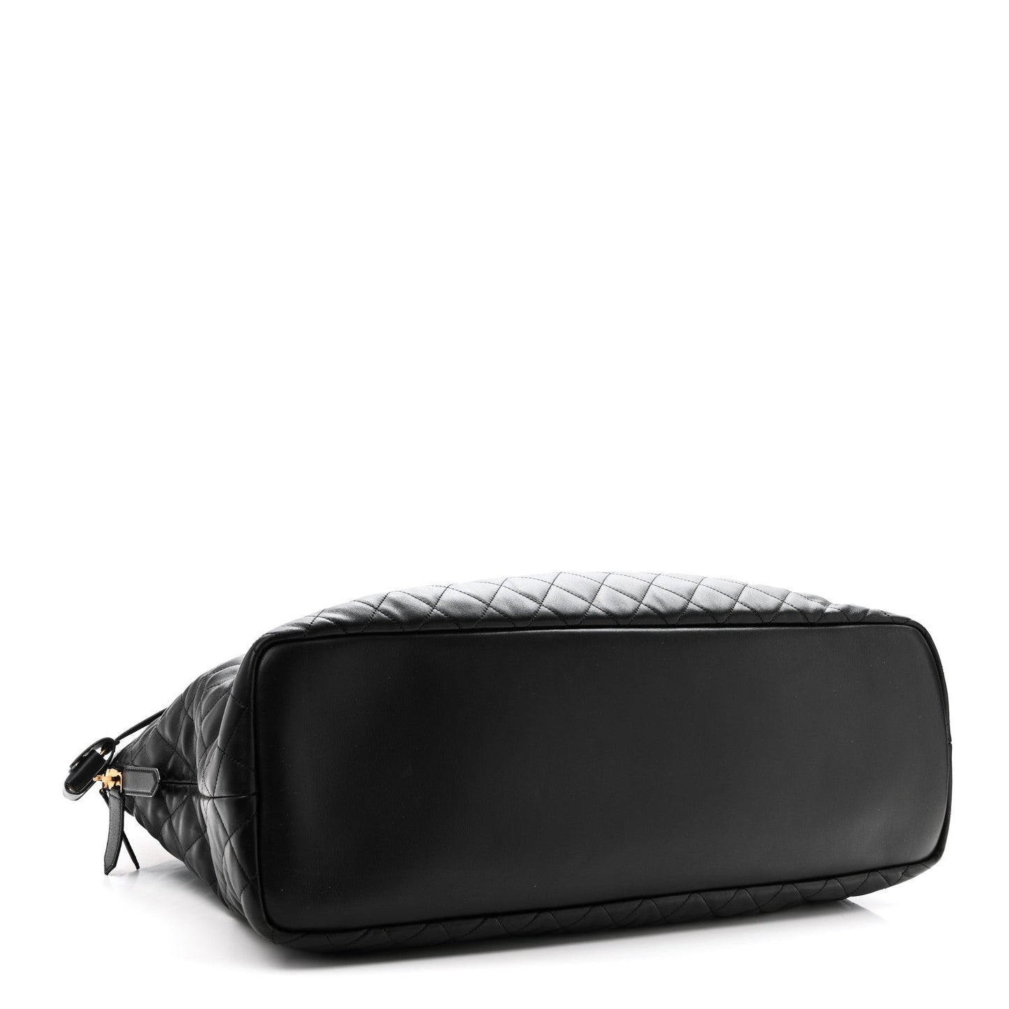 Saint Laurent ES quilted travel bag in black leather, back panel with zipper and strap.