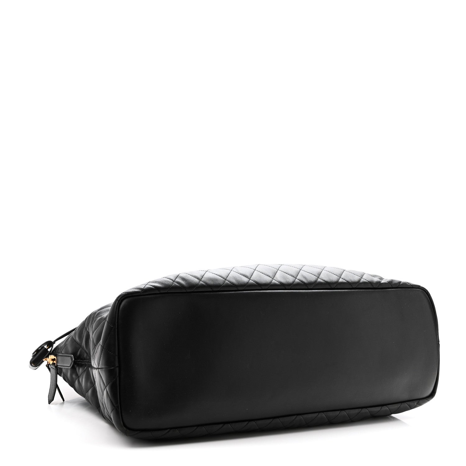 Saint Laurent ES quilted travel bag in black leather, back panel with zipper and strap.