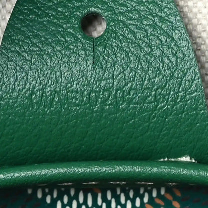 Green Goyardine Artois PM tote bag, leather panel with round grommet and textured grain