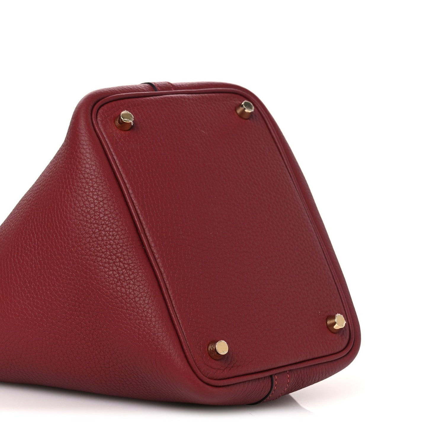 Burgundy grained calfskin leather tote, front view with gold-tone corner studs
