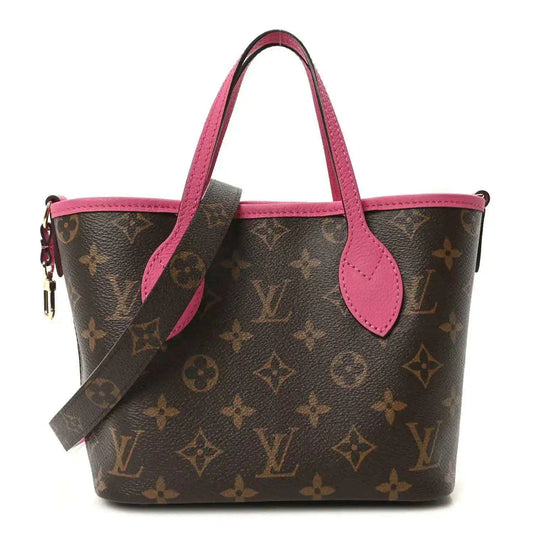 Louis Vuitton monogram tote bag with pink leather top handles and wrist strap