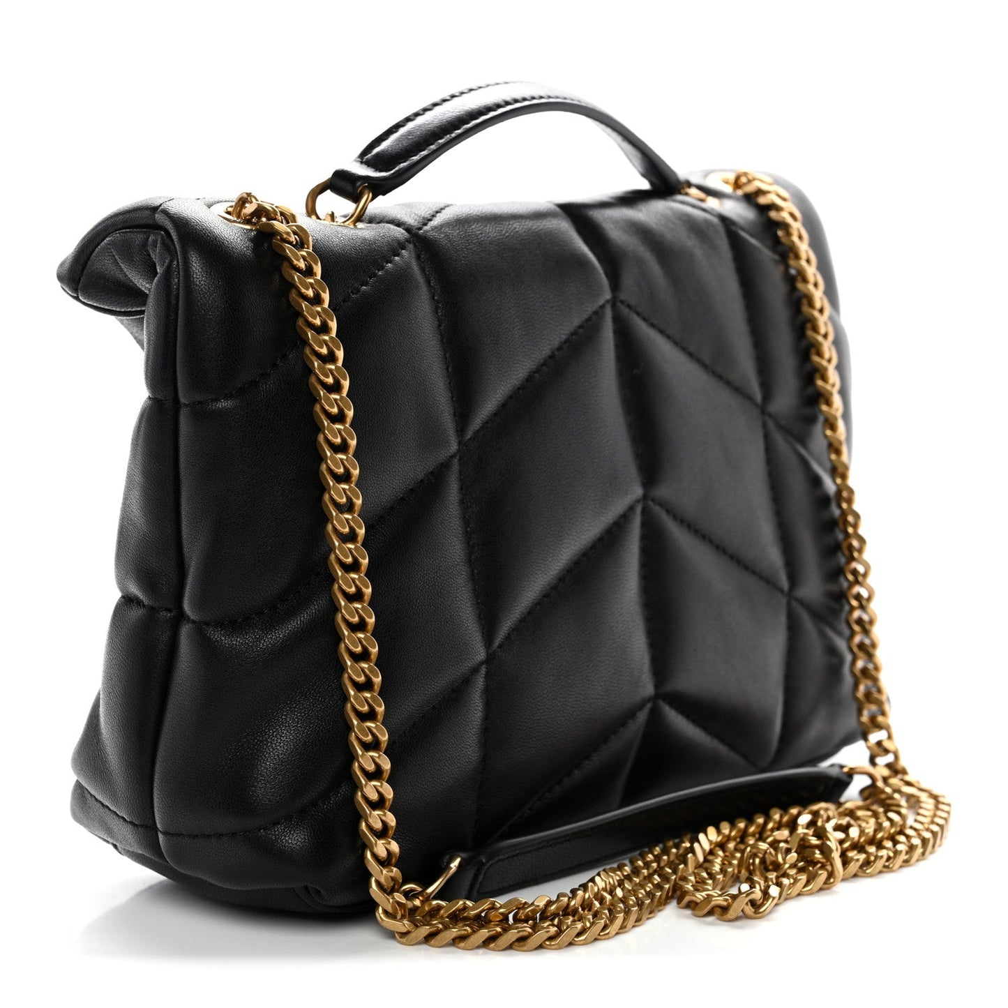 Saint Laurent quilted lambskin puffer satchel with gold chain strap and top handle