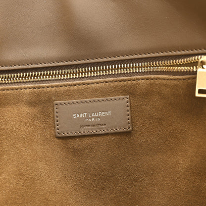 Suede tote bag with leather brand patch reading SAINT LAURENT PARIS