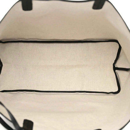 Tote bag interior lining with black edge trim on coated canvas