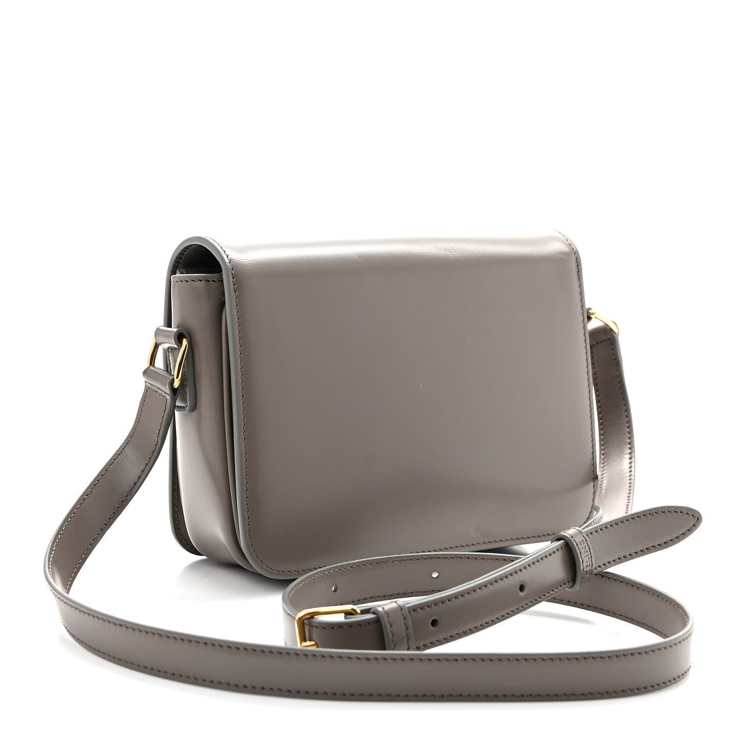 Celine shiny calfskin shoulder bag with adjustable strap, light gray and gold-tone hardware