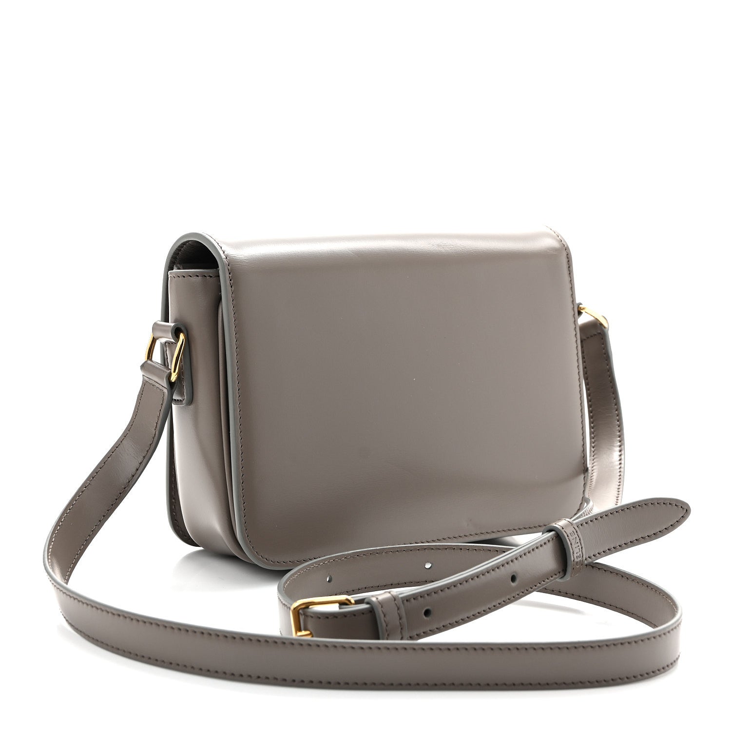 Celine shiny calfskin shoulder bag with adjustable strap, light gray and gold-tone hardware