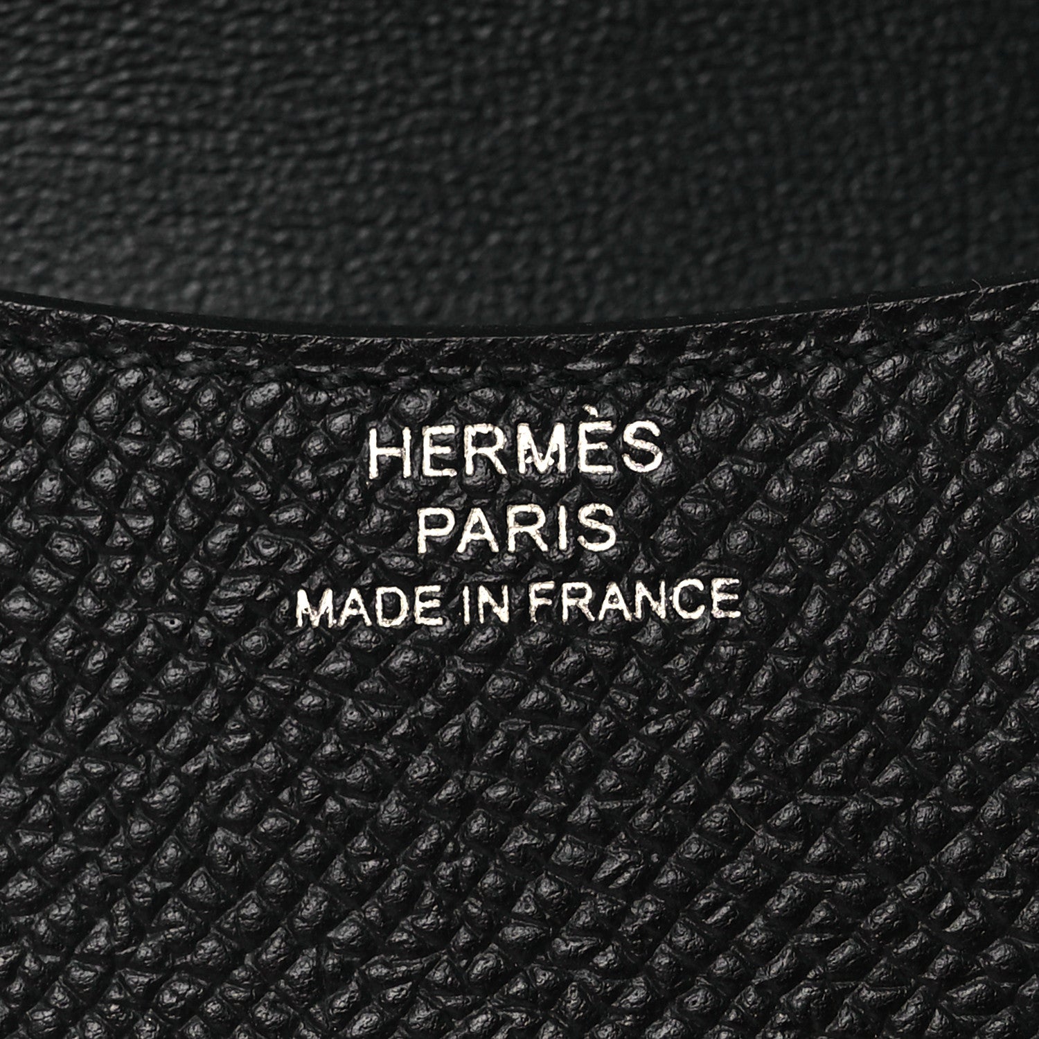 Black leather wallet lining with HERMÈS PARIS MADE IN FRANCE text