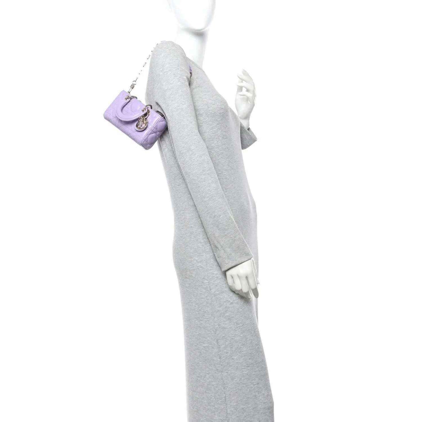 Lilac micro D-Joy bag with quilted pattern, short top handles and chain strap