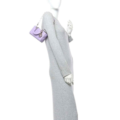 Lilac micro D-Joy bag with quilted pattern, short top handles and chain strap