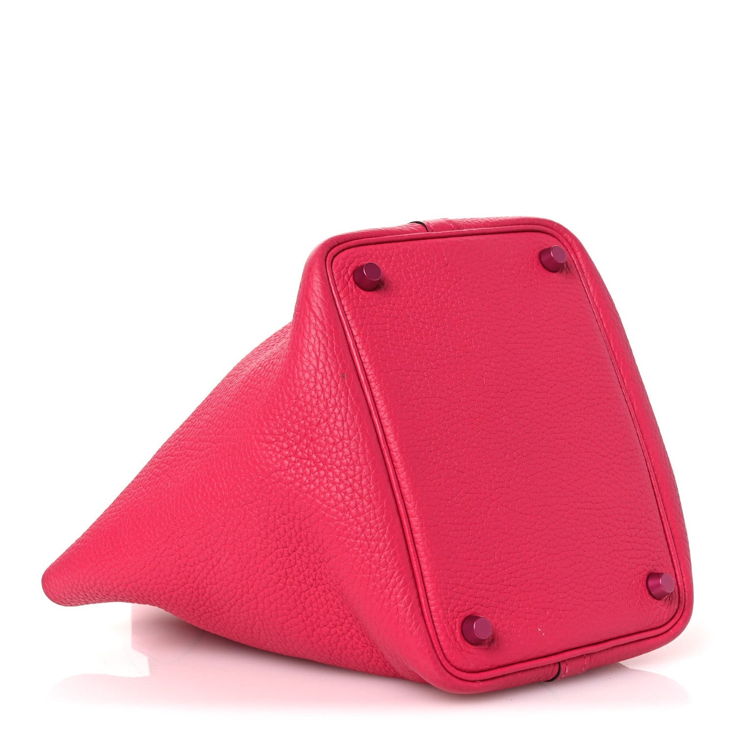 Rose pink bucket tote with triangular base and top grommet details