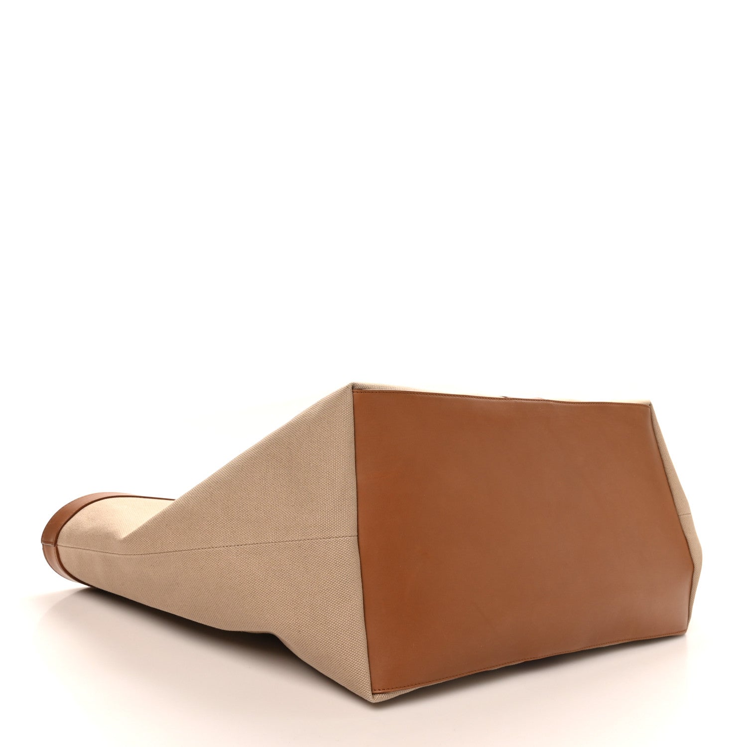 Saint Laurent canvas Y tote bag with flat base and leather sides, desert dust