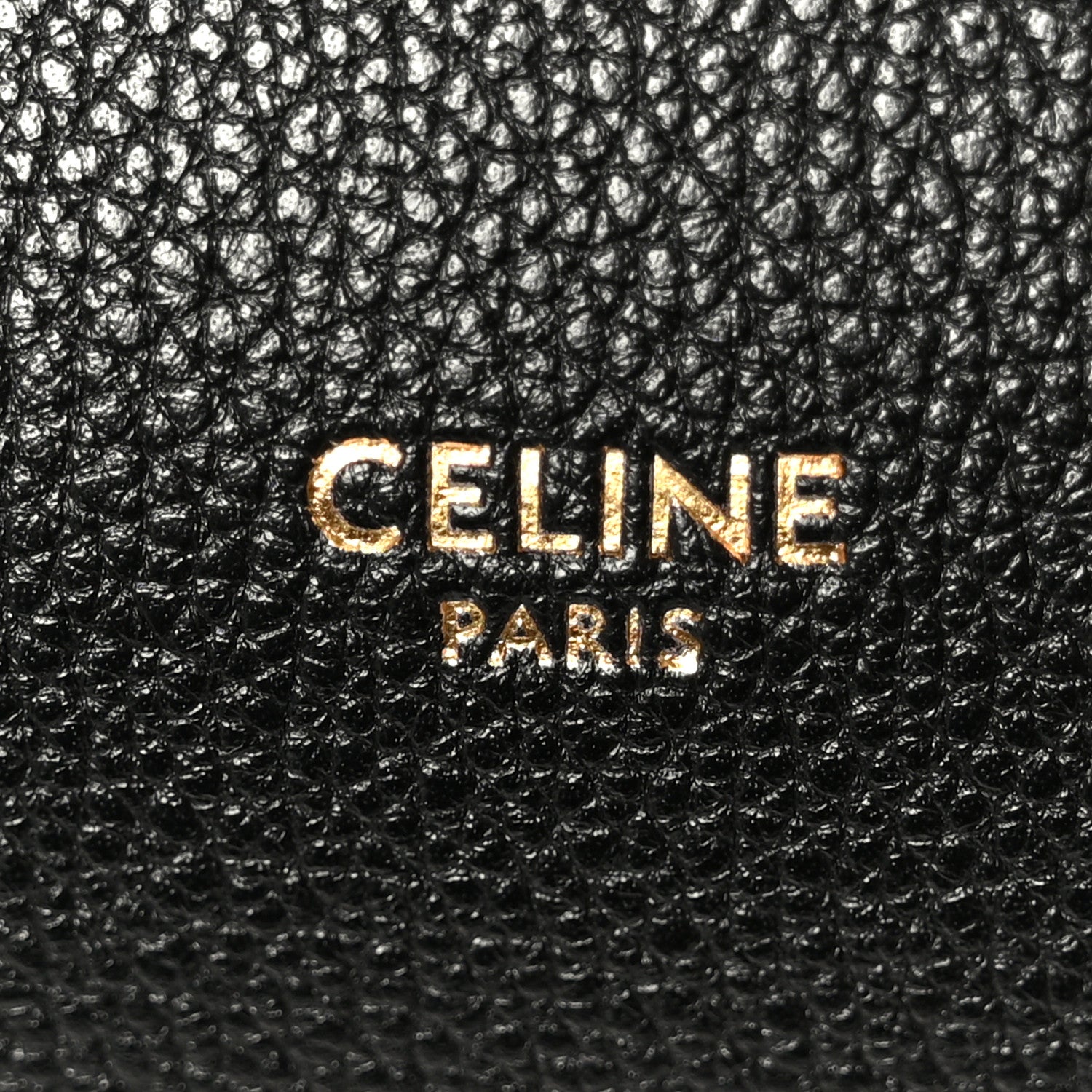 Celine Paris logo on black grained leather
