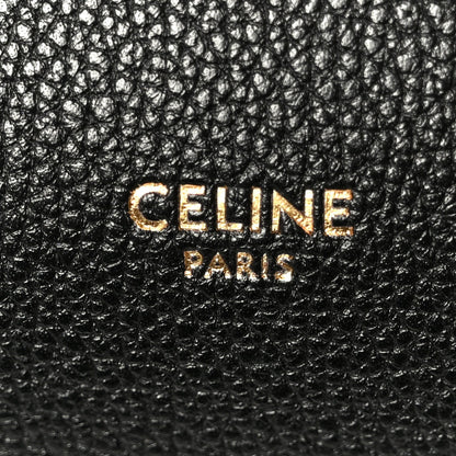 Celine Paris logo on black grained leather