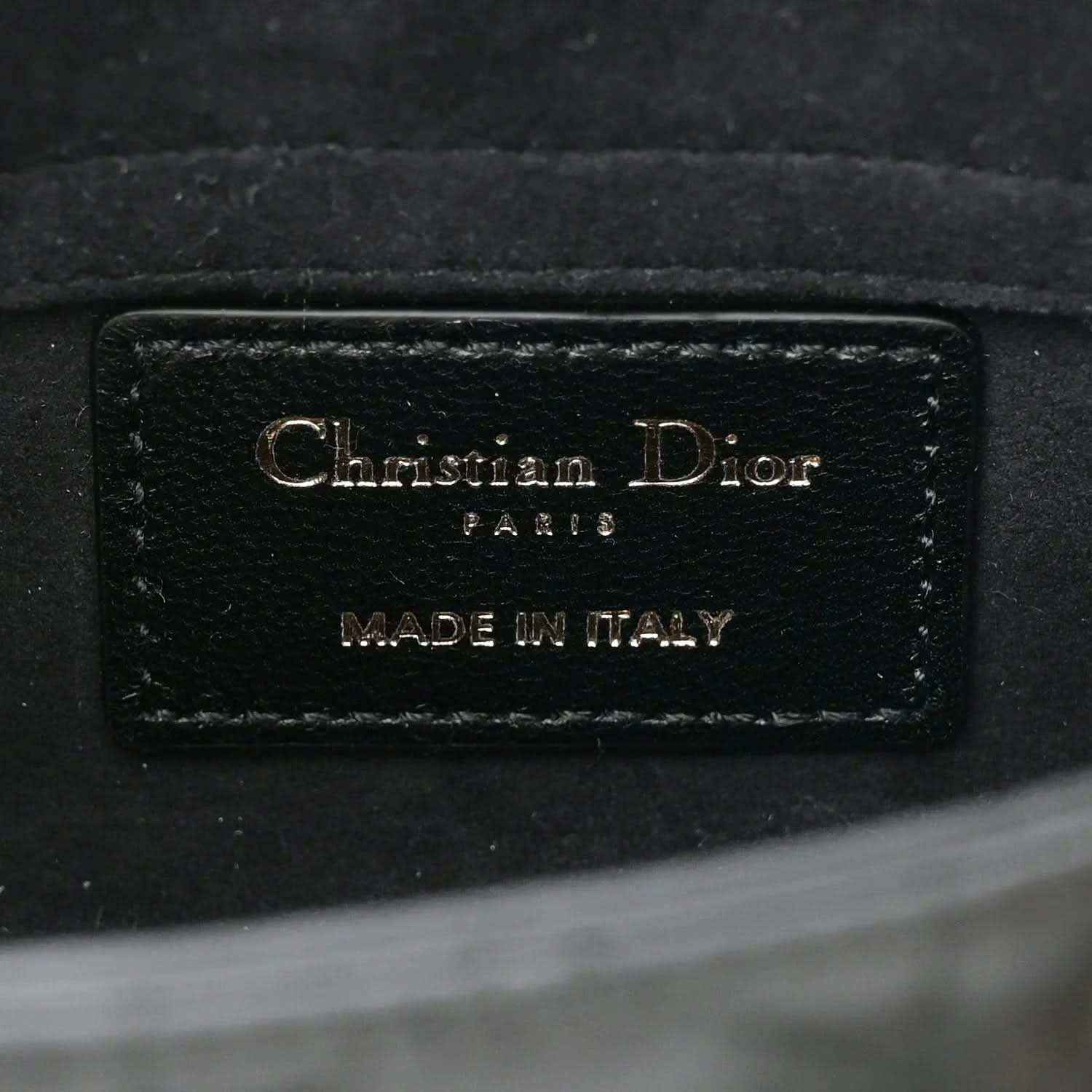 Christian Dior Paris leather logo patch inside handbag, 'Made in Italy' text